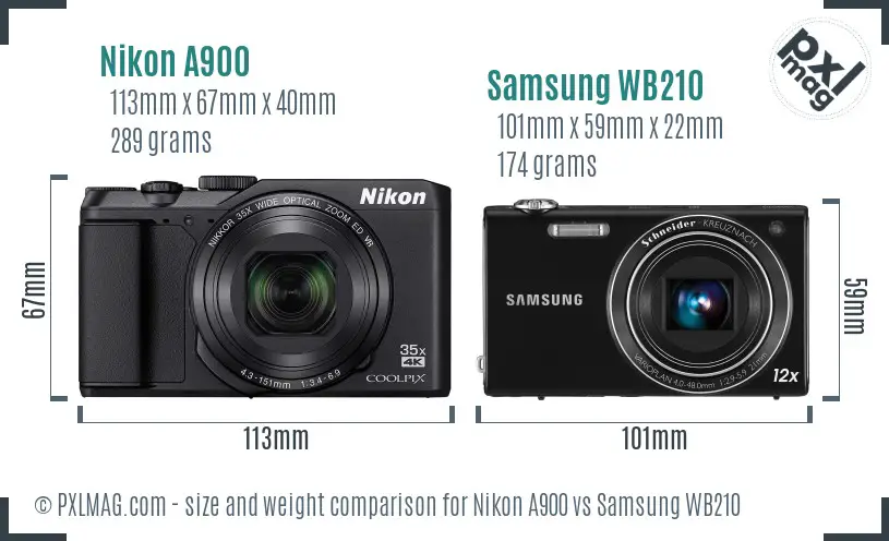 Nikon A900 vs Samsung WB210 size comparison
