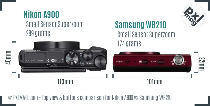 Nikon A900 vs Samsung WB210 top view buttons comparison