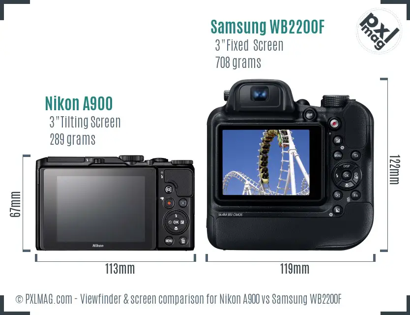 Nikon A900 vs Samsung WB2200F Screen and Viewfinder comparison