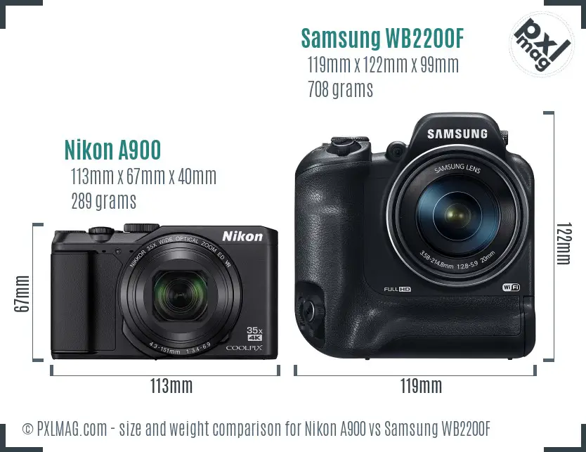 Nikon A900 vs Samsung WB2200F size comparison