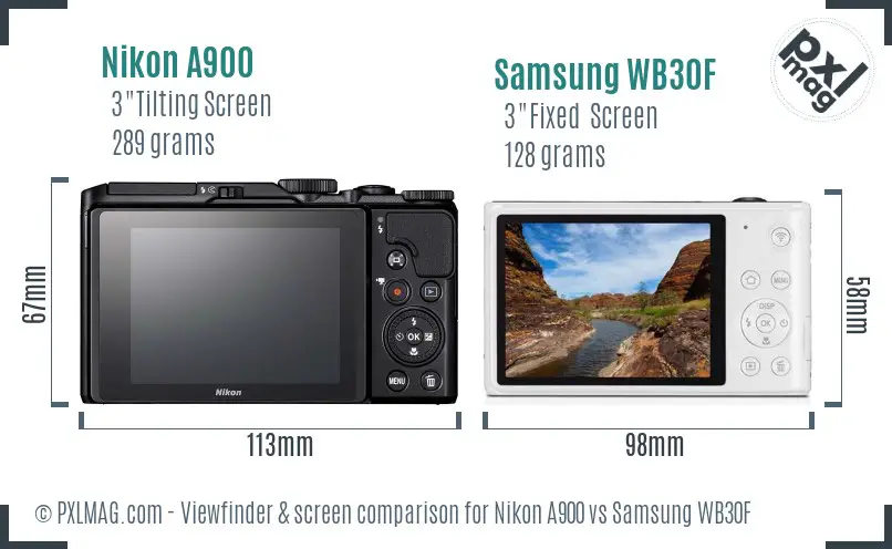 Nikon A900 vs Samsung WB30F Screen and Viewfinder comparison