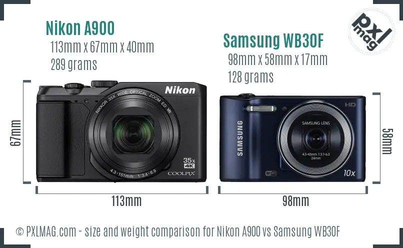 Nikon A900 vs Samsung WB30F size comparison