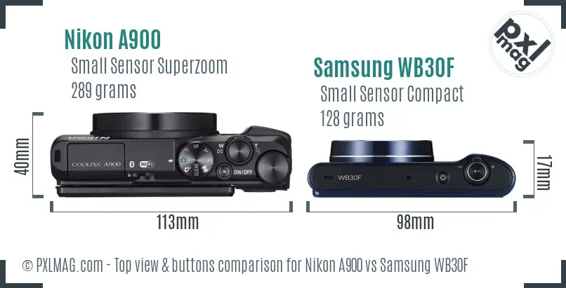 Nikon A900 vs Samsung WB30F top view buttons comparison