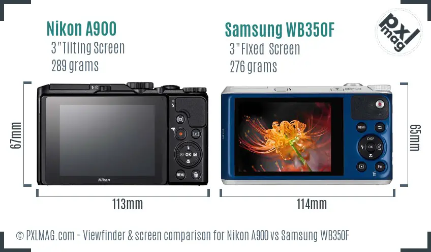 Nikon A900 vs Samsung WB350F Screen and Viewfinder comparison