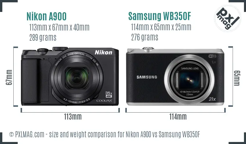 Nikon A900 vs Samsung WB350F size comparison