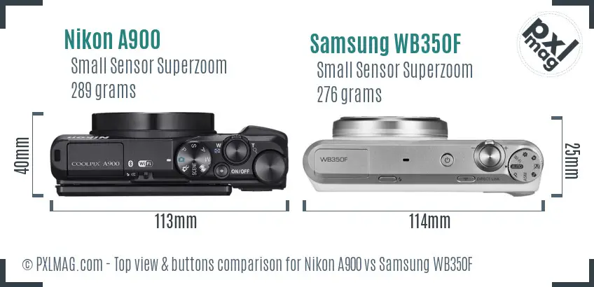 Nikon A900 vs Samsung WB350F top view buttons comparison