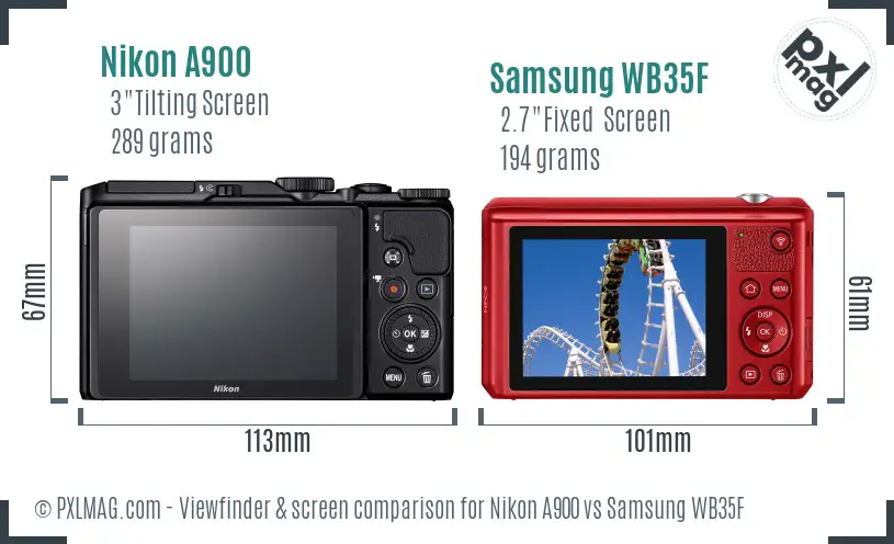 Nikon A900 vs Samsung WB35F Screen and Viewfinder comparison