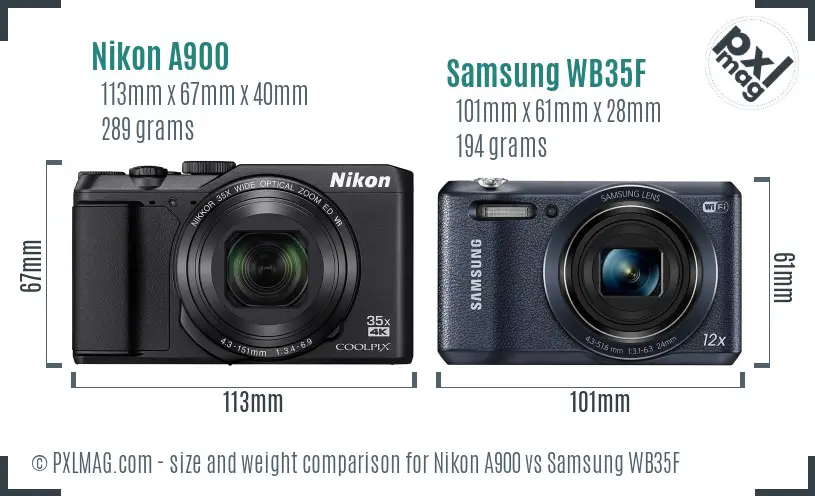 Nikon A900 vs Samsung WB35F size comparison