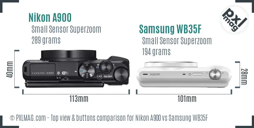 Nikon A900 vs Samsung WB35F top view buttons comparison