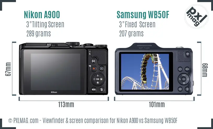 Nikon A900 vs Samsung WB50F Screen and Viewfinder comparison