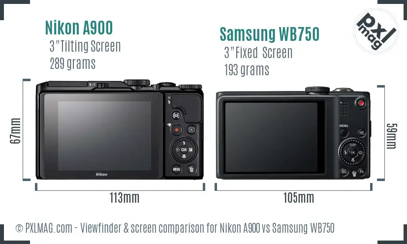 Nikon A900 vs Samsung WB750 Screen and Viewfinder comparison