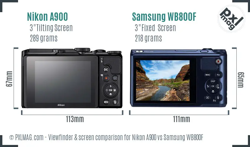 Nikon A900 vs Samsung WB800F Screen and Viewfinder comparison