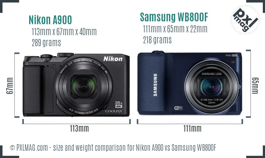 Nikon A900 vs Samsung WB800F size comparison