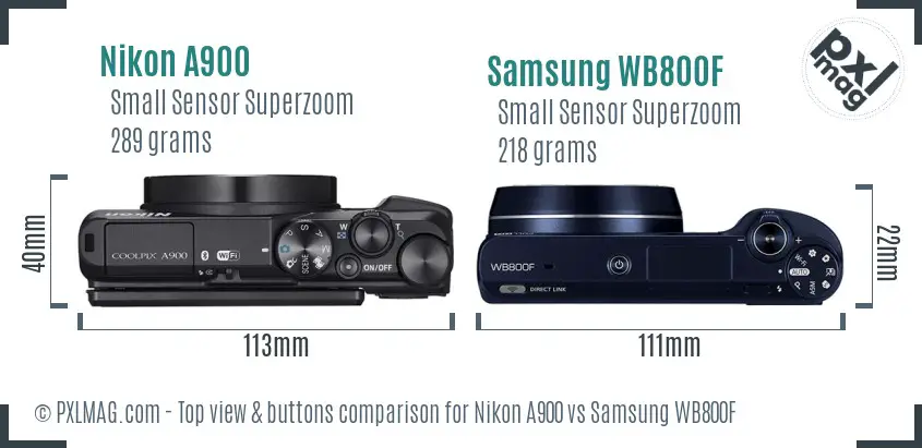 Nikon A900 vs Samsung WB800F top view buttons comparison