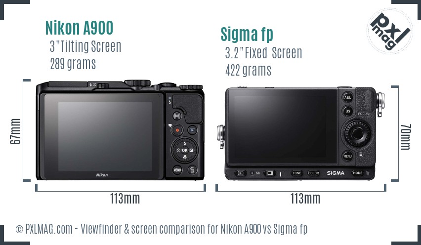 Nikon A900 vs Sigma fp Screen and Viewfinder comparison