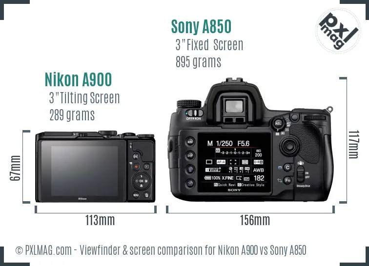 Nikon A900 vs Sony A850 Screen and Viewfinder comparison Nikon A900 vs Sony A850 Screen and Viewfinder comparison