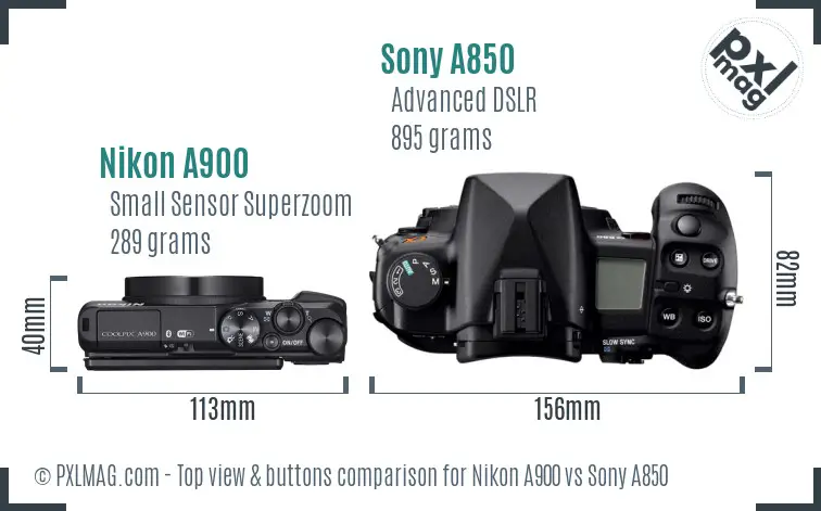 Nikon A900 vs Sony A850 top view buttons comparison Nikon A900 vs Sony A850 top view buttons comparison