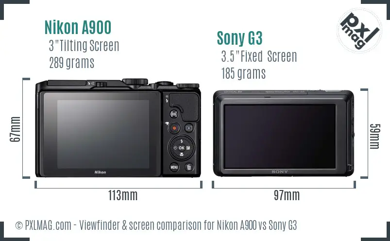 Nikon A900 vs Sony G3 Screen and Viewfinder comparison