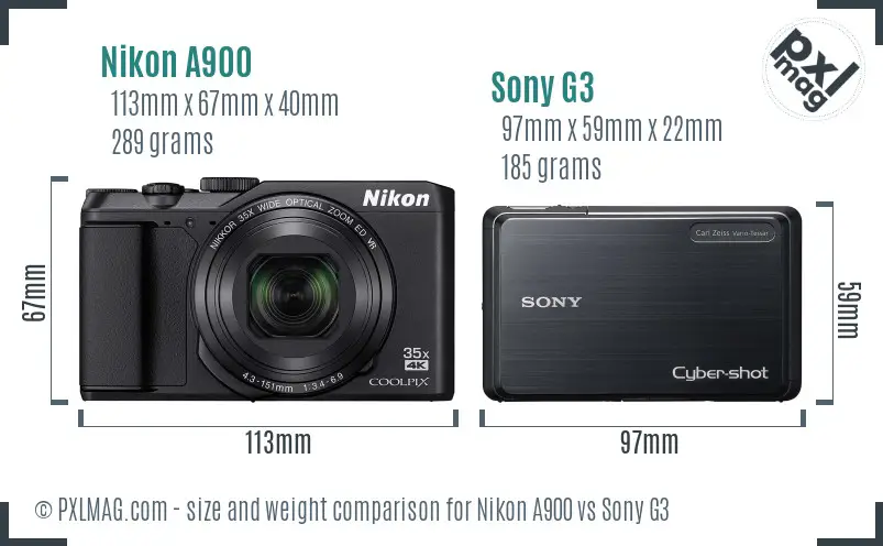 Nikon A900 vs Sony G3 size comparison