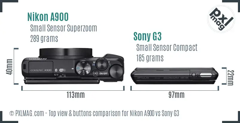 Nikon A900 vs Sony G3 top view buttons comparison