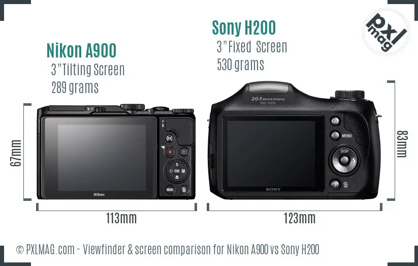 Nikon A900 vs Sony H200 Screen and Viewfinder comparison
