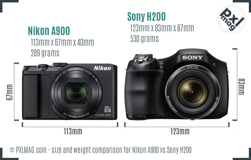 Nikon A900 vs Sony H200 size comparison
