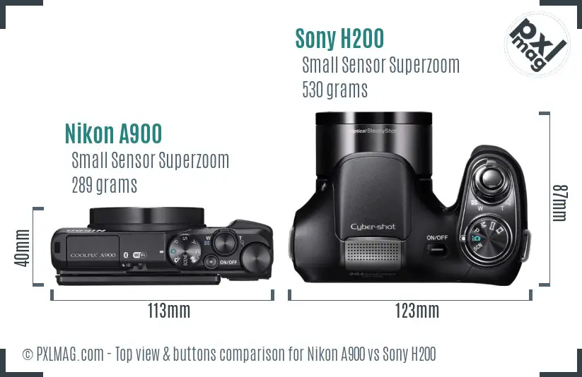 Nikon A900 vs Sony H200 top view buttons comparison