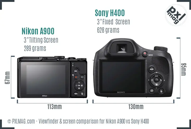 Nikon A900 vs Sony H400 Screen and Viewfinder comparison