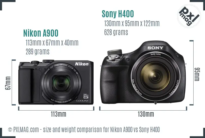 Nikon A900 vs Sony H400 size comparison