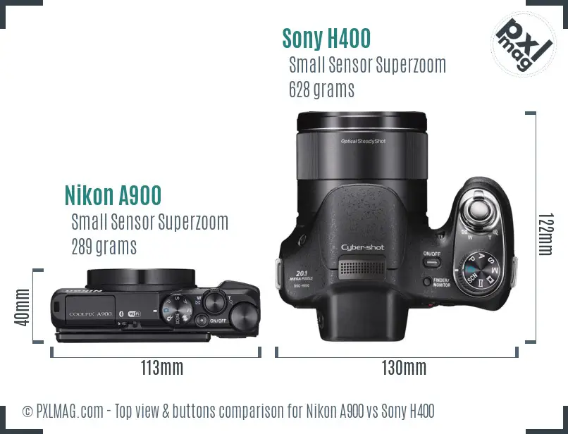 Nikon A900 vs Sony H400 top view buttons comparison