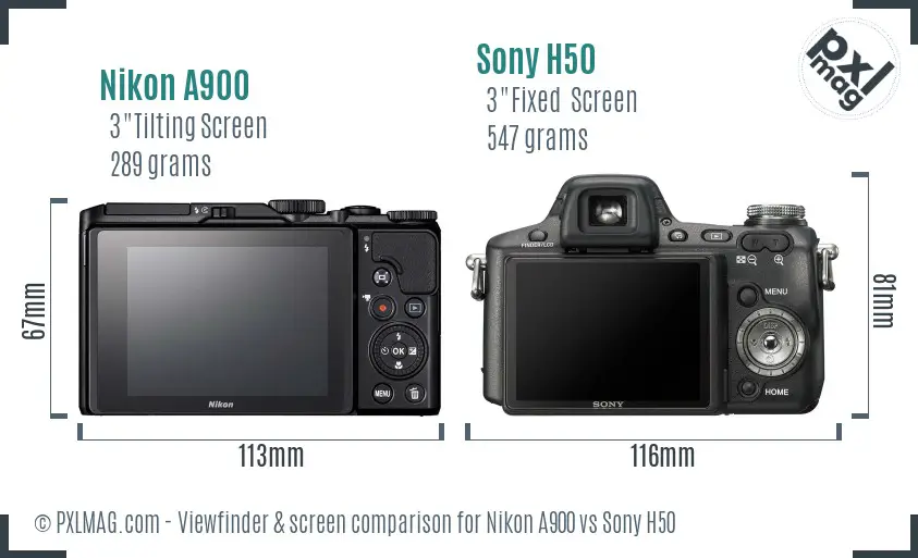 Nikon A900 vs Sony H50 Screen and Viewfinder comparison