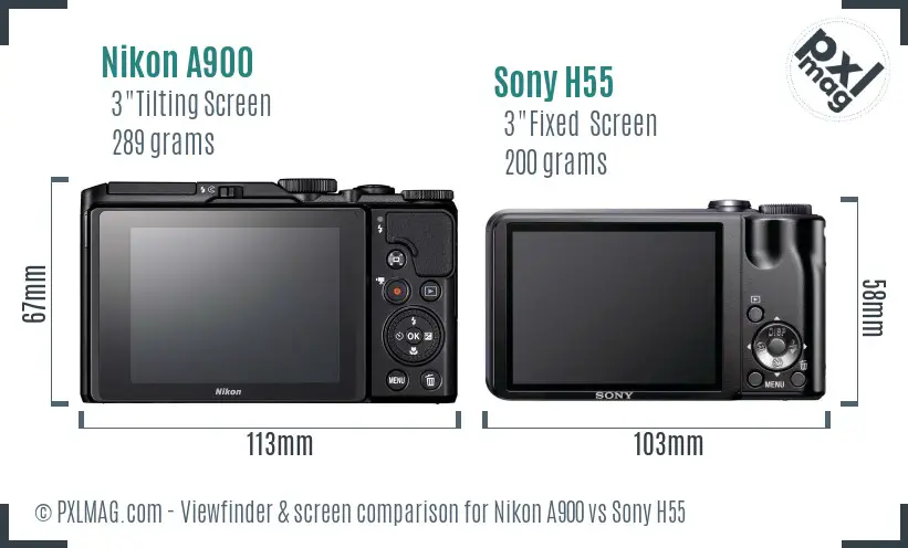 Nikon A900 vs Sony H55 Screen and Viewfinder comparison
