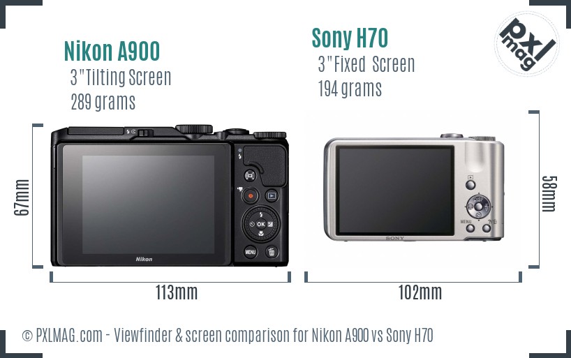 Nikon A900 vs Sony H70 Screen and Viewfinder comparison