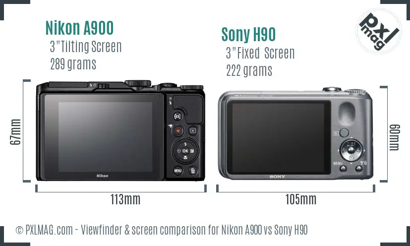Nikon A900 vs Sony H90 Screen and Viewfinder comparison