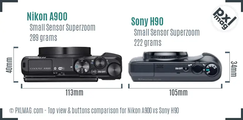 Nikon A900 vs Sony H90 top view buttons comparison
