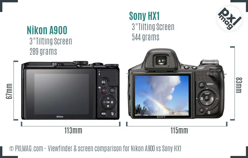 Nikon A900 vs Sony HX1 Screen and Viewfinder comparison