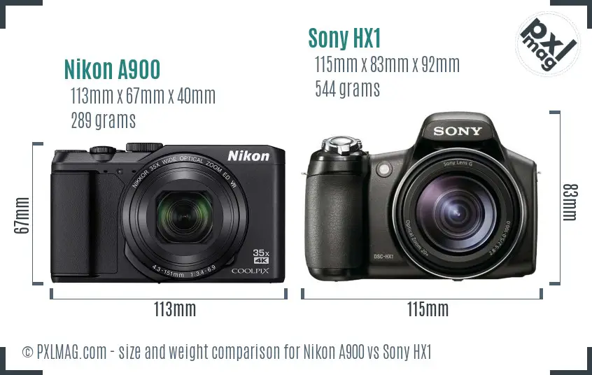 Nikon A900 vs Sony HX1 size comparison