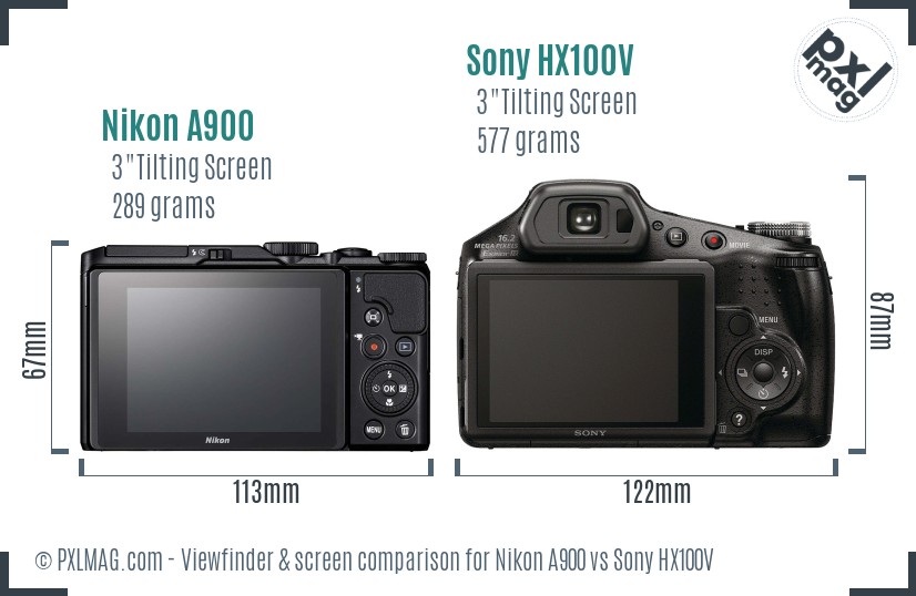 Nikon A900 vs Sony HX100V Screen and Viewfinder comparison