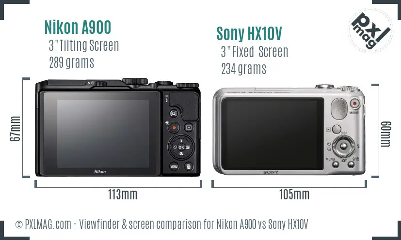 Nikon A900 vs Sony HX10V Screen and Viewfinder comparison