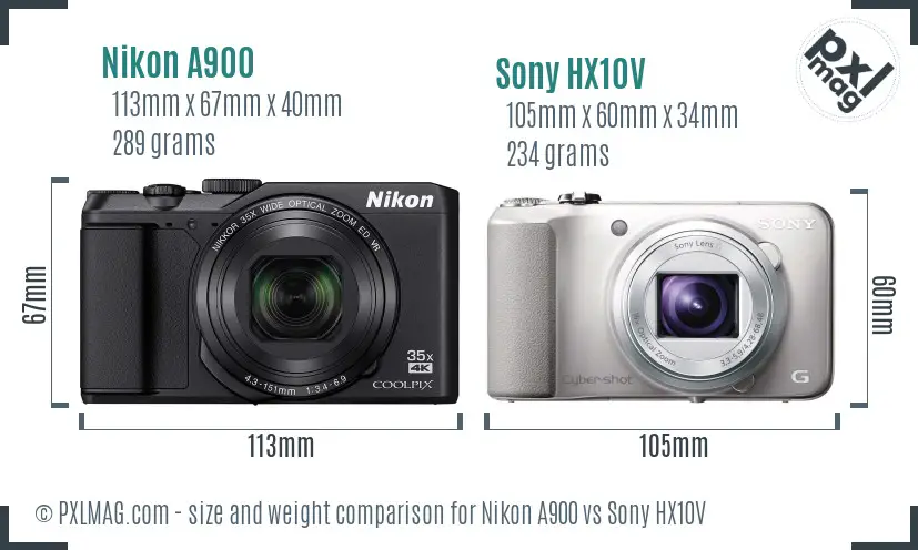 Nikon A900 vs Sony HX10V size comparison