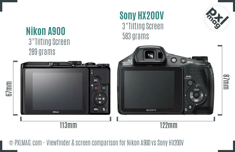 Nikon A900 vs Sony HX200V Screen and Viewfinder comparison