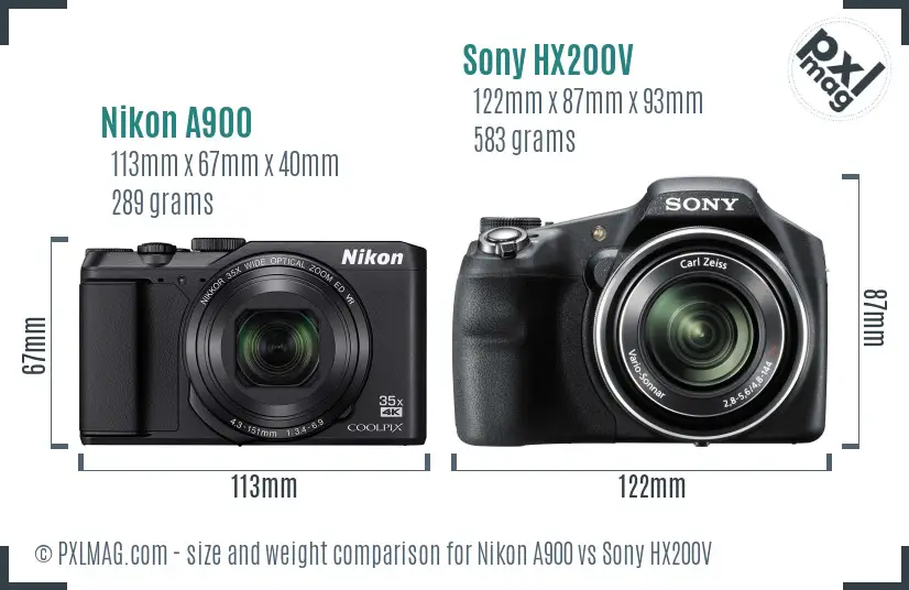 Nikon A900 vs Sony HX200V size comparison