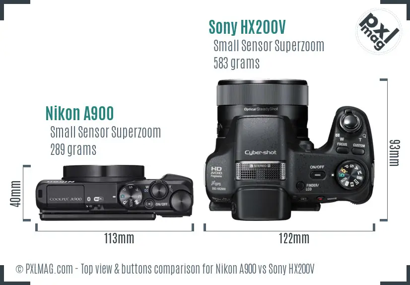 Nikon A900 vs Sony HX200V top view buttons comparison