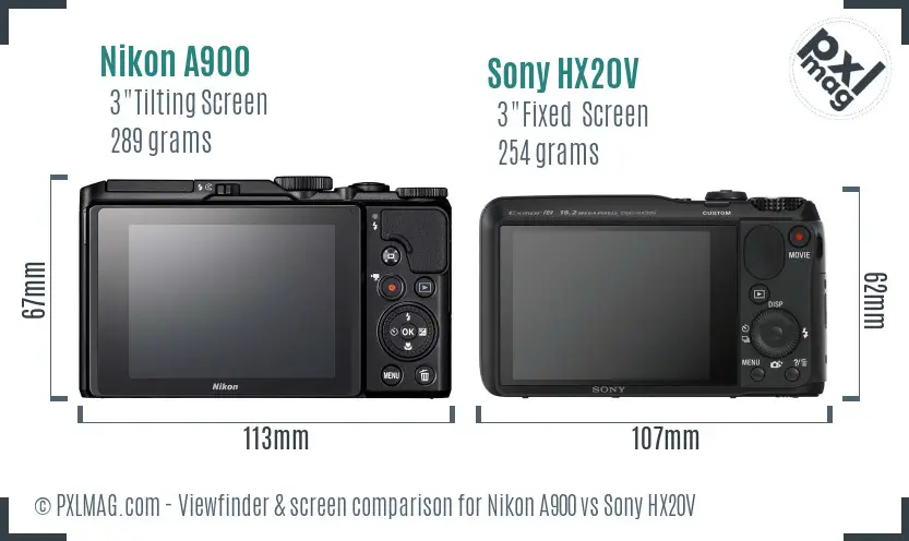 Nikon A900 vs Sony HX20V Screen and Viewfinder comparison