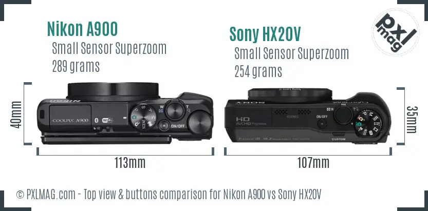 Nikon A900 vs Sony HX20V top view buttons comparison