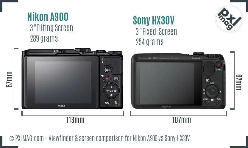 Nikon A900 vs Sony HX30V Screen and Viewfinder comparison