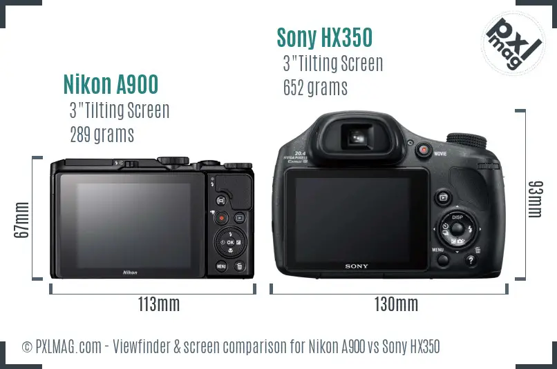 Nikon A900 vs Sony HX350 Screen and Viewfinder comparison