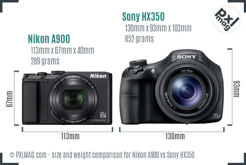 Nikon A900 vs Sony HX350 size comparison