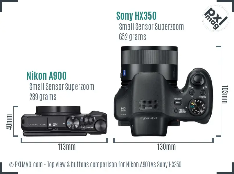 Nikon A900 vs Sony HX350 top view buttons comparison