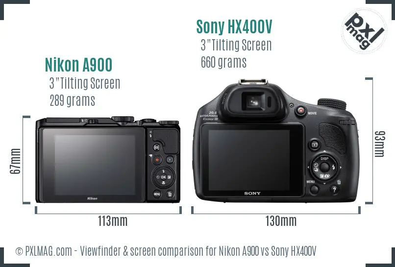 Nikon A900 vs Sony HX400V Screen and Viewfinder comparison